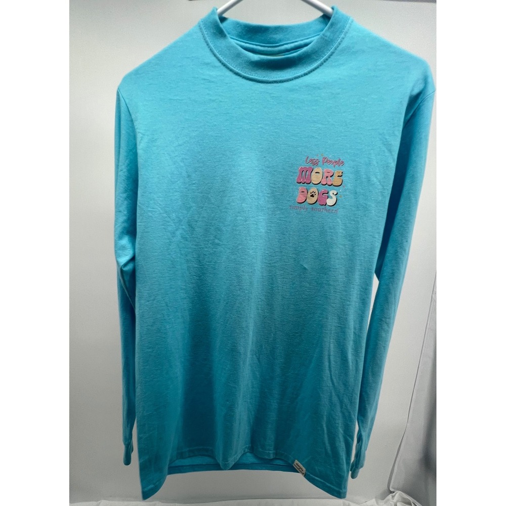 Simply Southern Kids Long Sleeve T Shirt Blue‎ Less People More Dogs Size Small